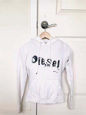 Diesel White Women's Logo Hoodie Sweatshirt Size Small